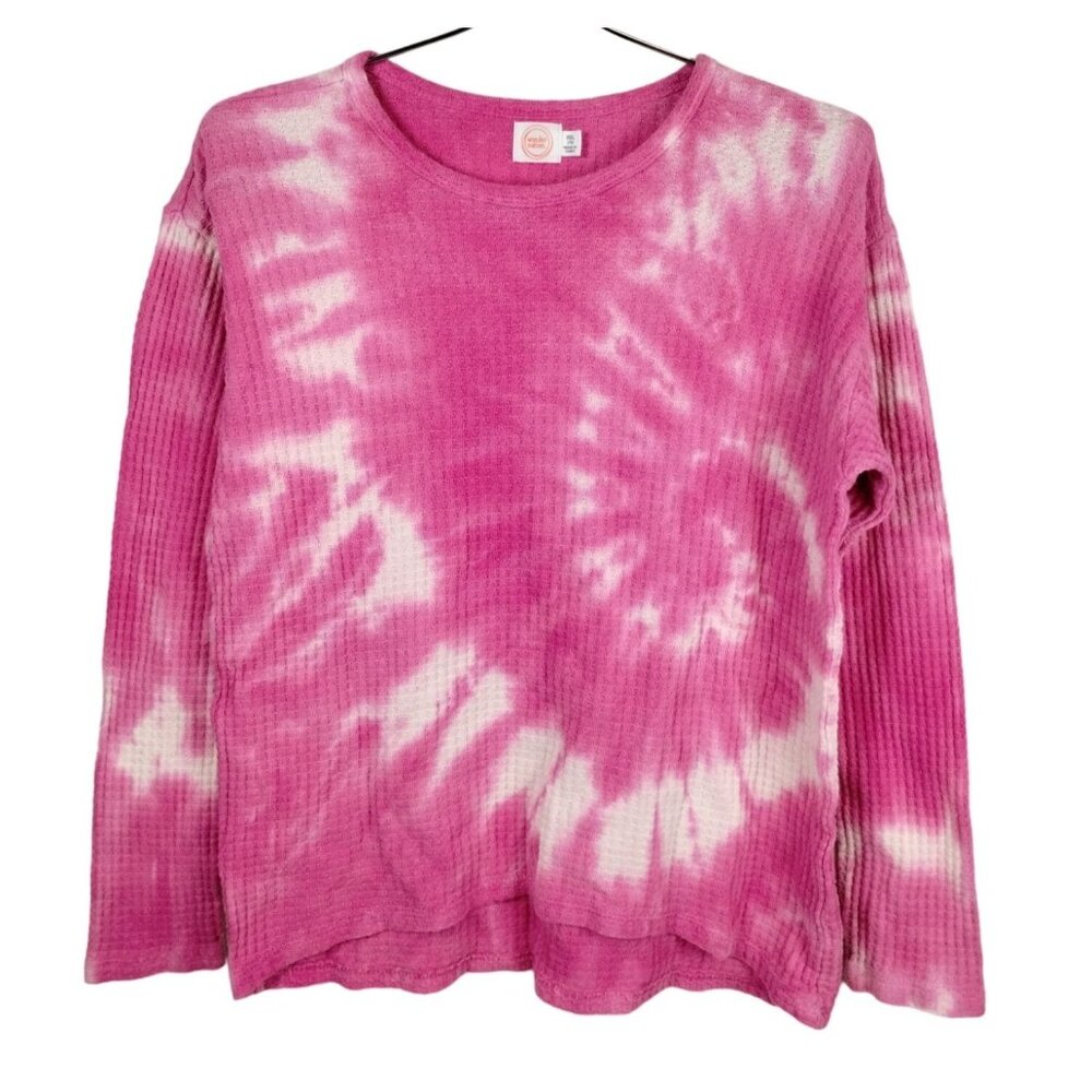 Wonder Nation Misses XXL Tie-Dye Pink and White Waffle Knit Long Sleeve Shirt